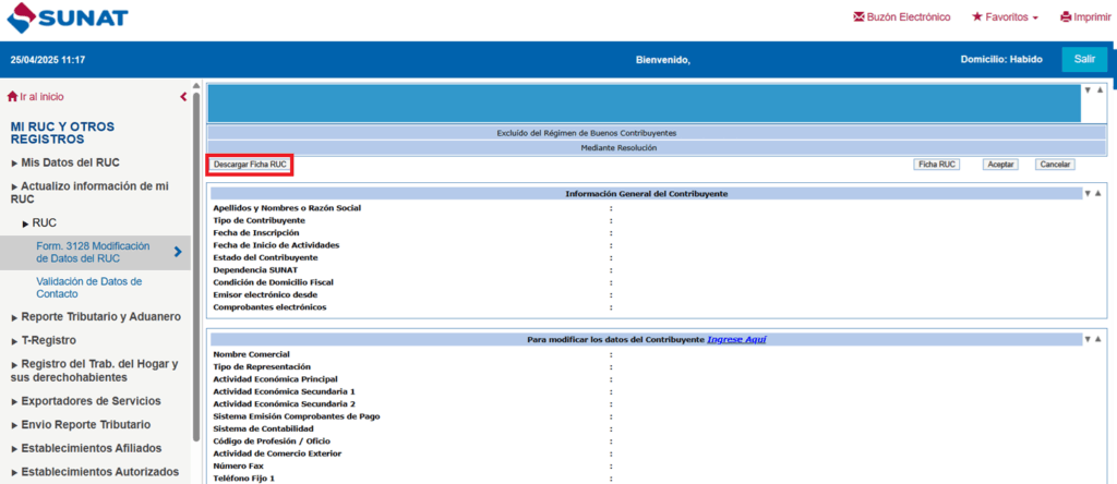 Descargar la ficha ruc de una empresa sunat