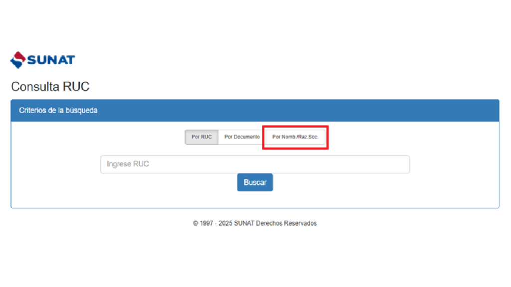 Consultar ruc por nombre o razón social