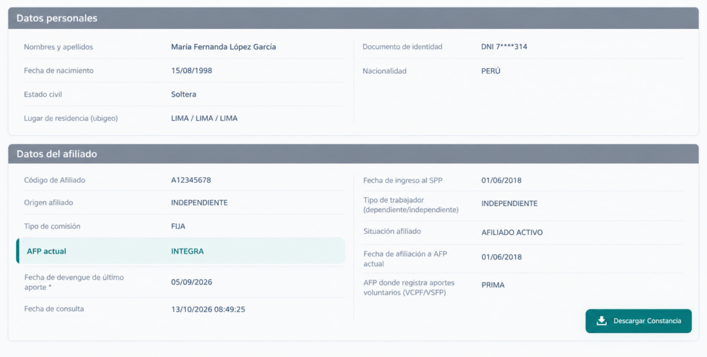 Constancia de Afiliado AFP en PDF