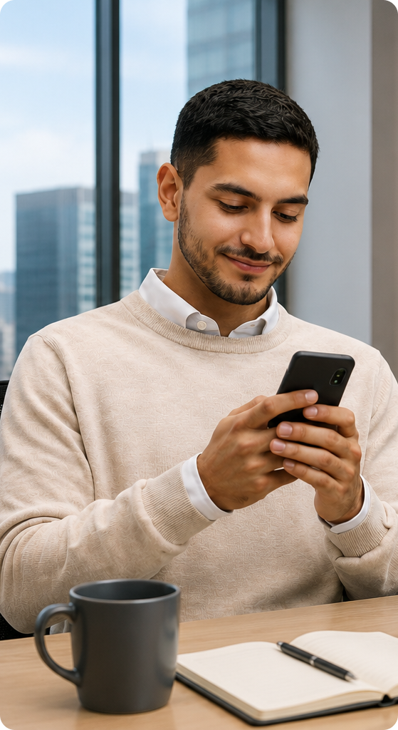 Persona cotizando el tipo de cambio desde su celular