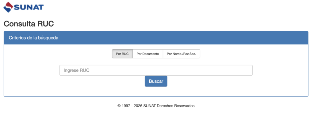 Plataforma para consultar RUC SUNAT